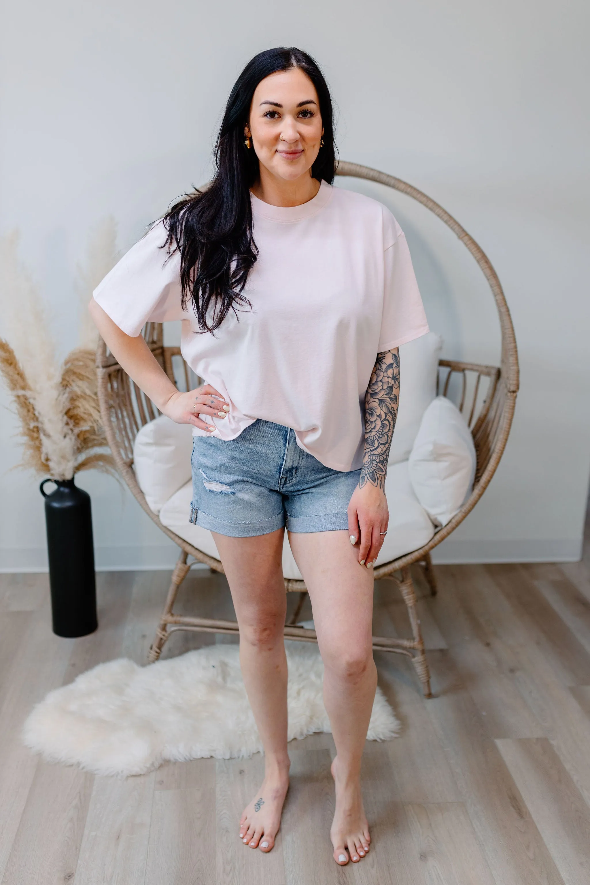 ~ Brunette ~ Boxy Crew Neck Tee - Pink