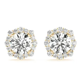 1 1/5 Carat Tw Floral Halo Diamond Stud Earrings 14K Yellow Gold