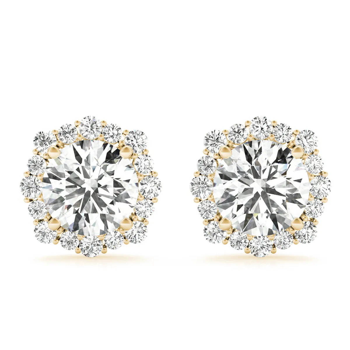 1 1/5 Carat Tw Floral Halo Diamond Stud Earrings 14K Yellow Gold