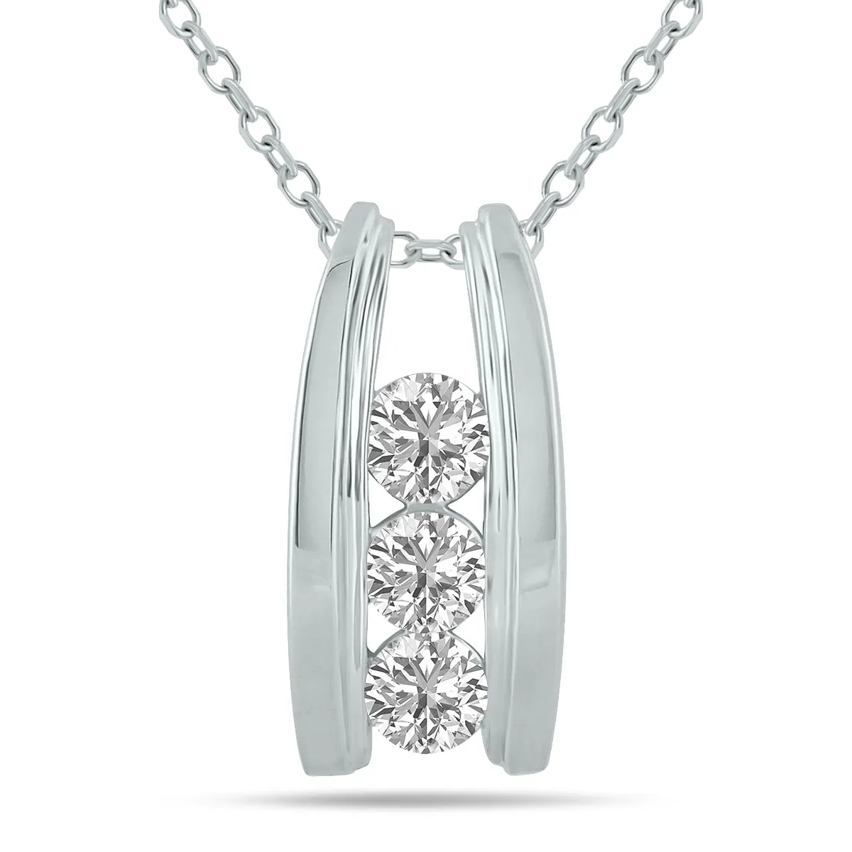 1 Ctw Three Stone Lab Grown Diamond Ladder Pendant In 10K White Gold