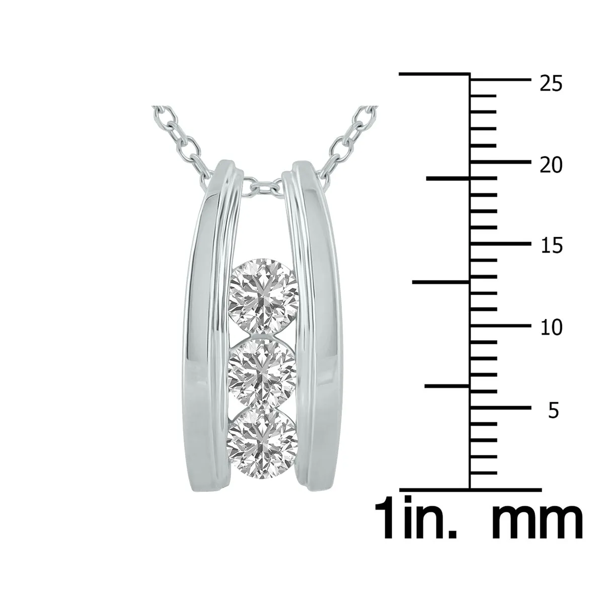 1 Ctw Three Stone Lab Grown Diamond Ladder Pendant In 10K White Gold