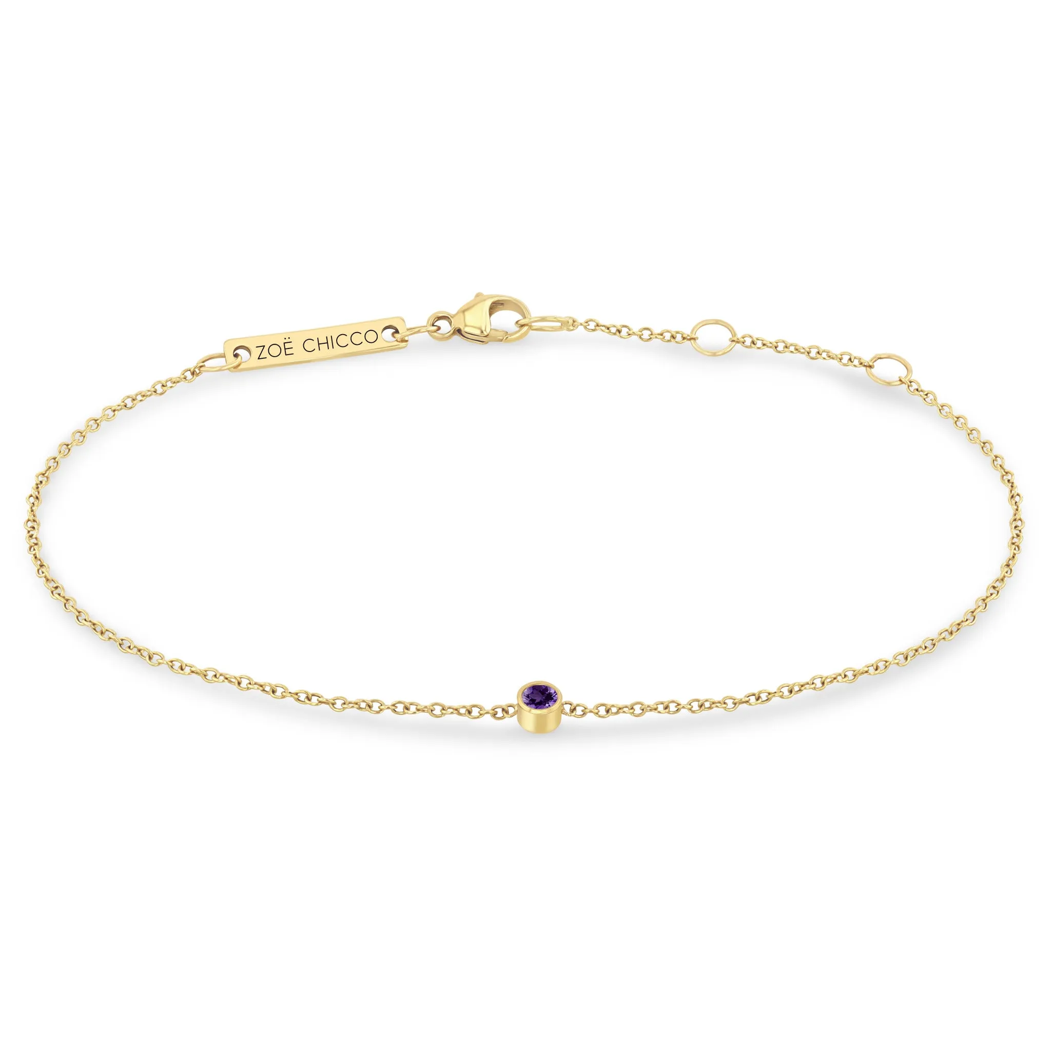 14k Single Amethyst Bezel Bracelet | February Birthstone