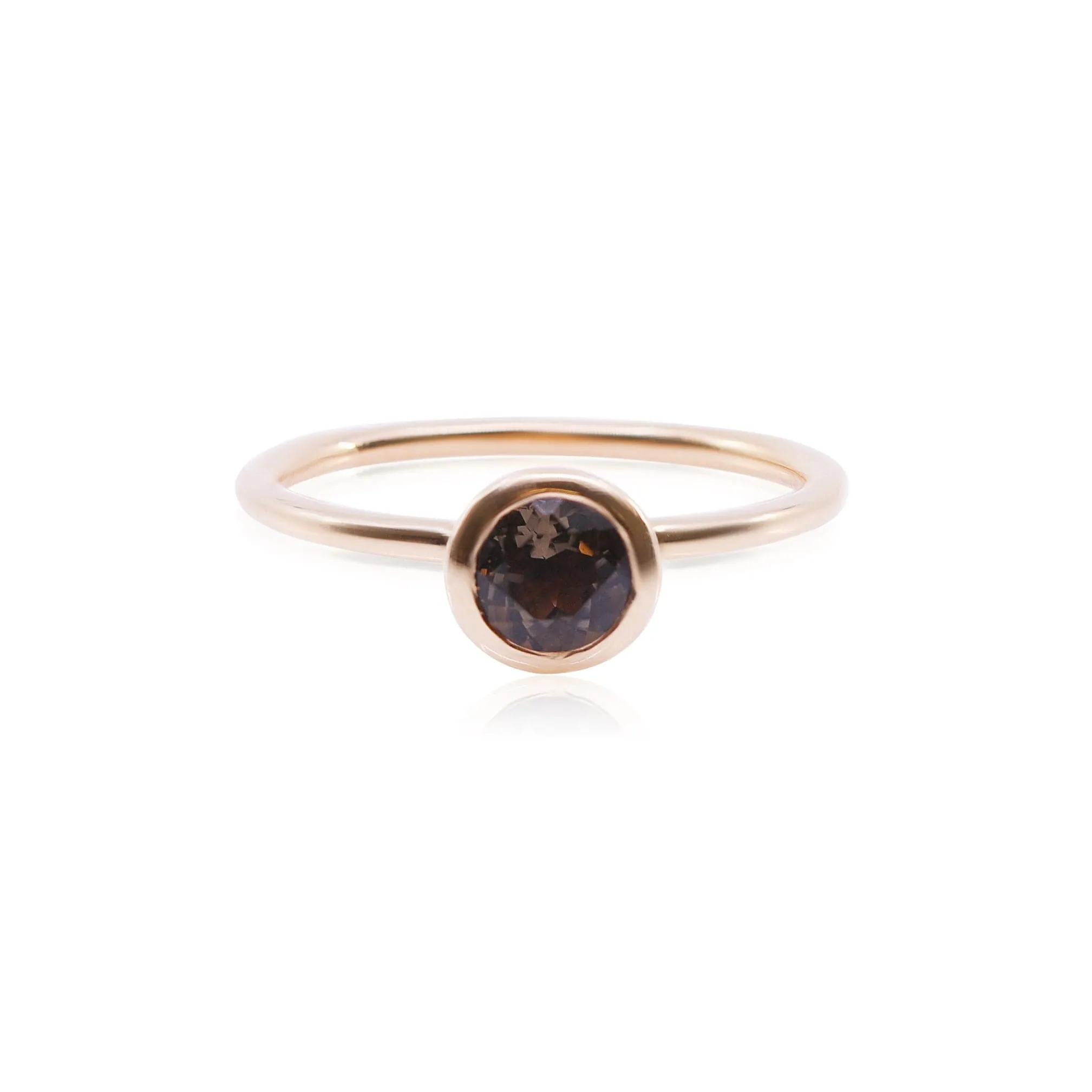 18K ROSE GOLD FACETED ROUND SMOKEY QUARTZ COCKTAIL RING