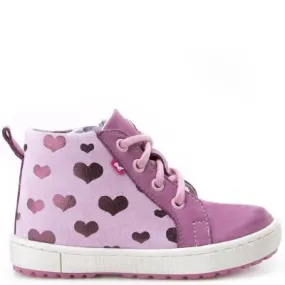 (2624) Purple Hearts Lace Up Sneakers