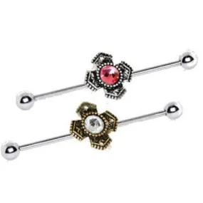 316L Stainless Steel Jeweled Medieval Cross Industrial Barbell