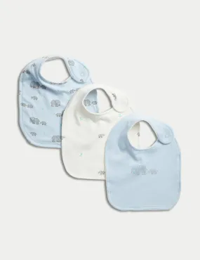 3pk Cotton Rich Elephant Print Dribble Bibs