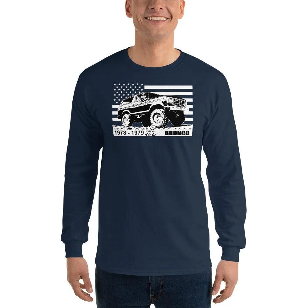 78-79 Bronco Long Sleeve T-Shirt With American Flag