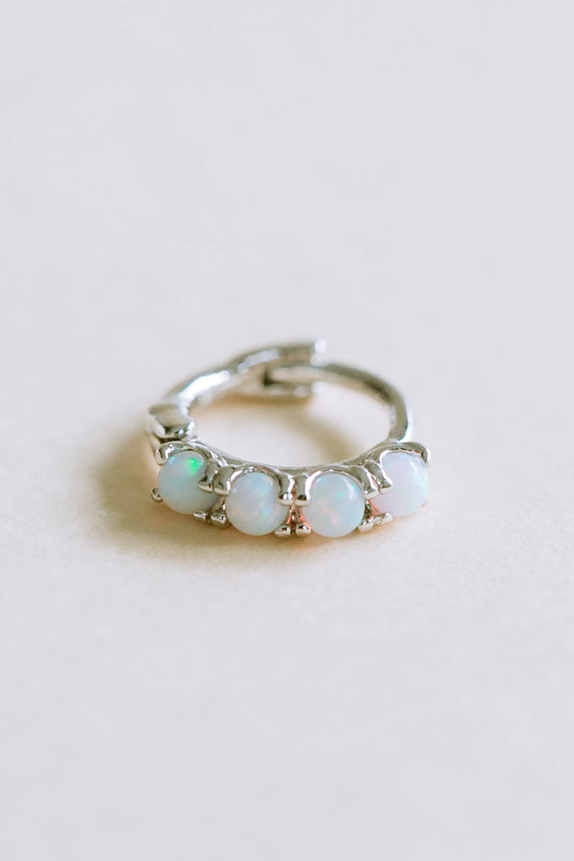 925 Sterling Silver Opal Hoop Ring Piercing Earring