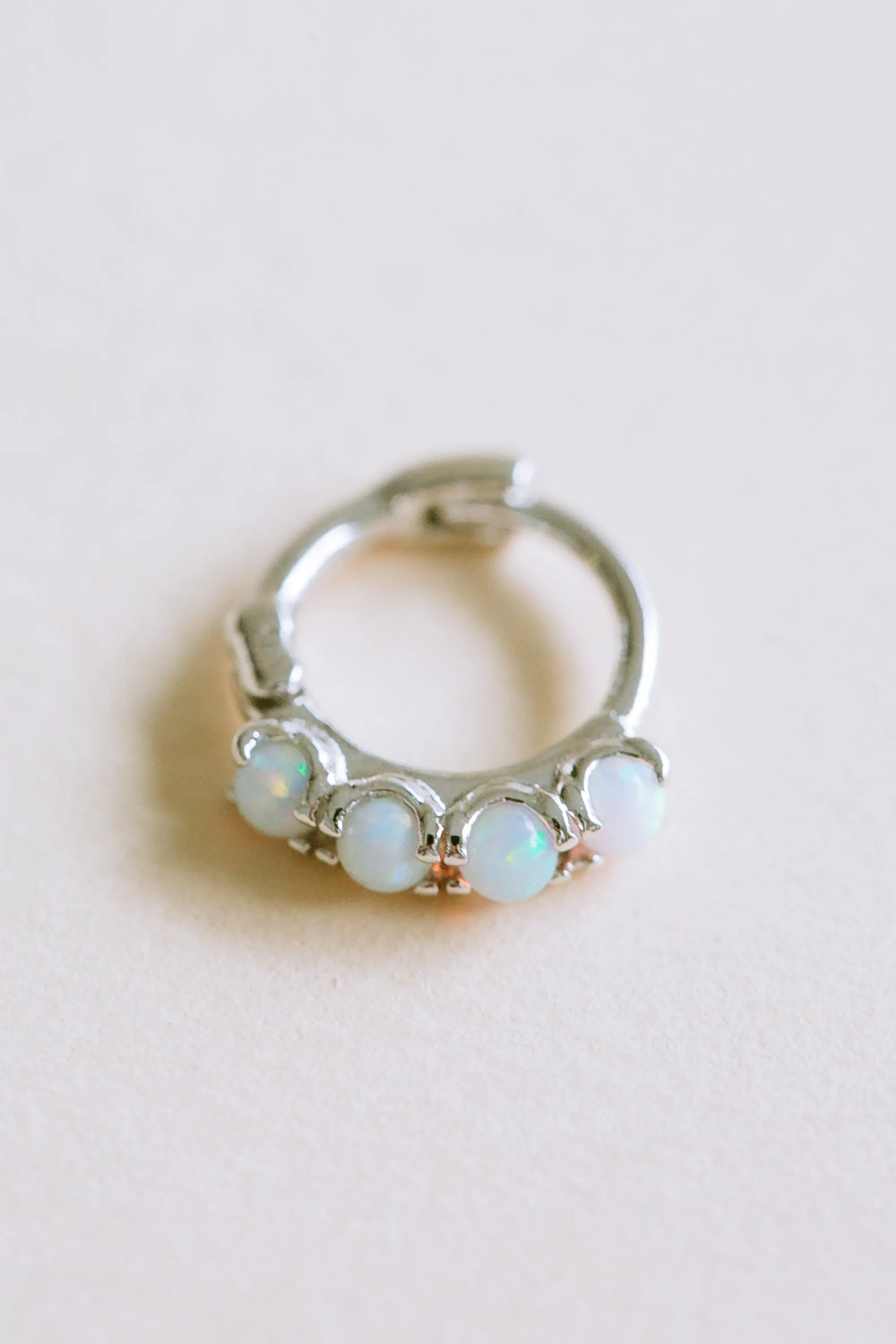 925 Sterling Silver Opal Hoop Ring Piercing Earring