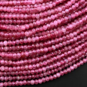 AAA Faceted Natural Pink Tourmaline Rondelle 3mm 4mm Beads Micro Laser Diamond Cut Gemstone 15.5" Strand