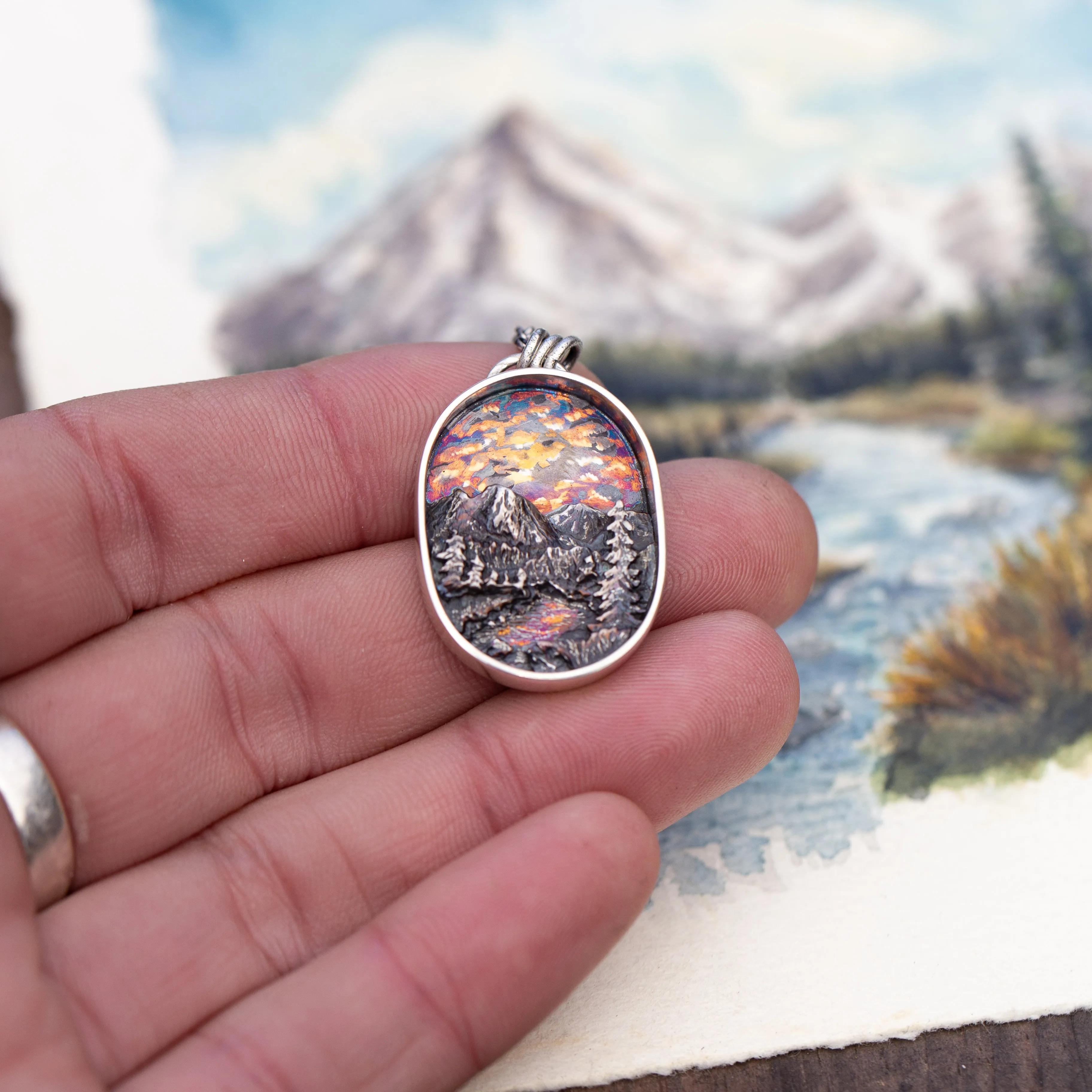 Abundance III- Mountain Meadow Sterling Silver and 24k Gold Sunset Pendant