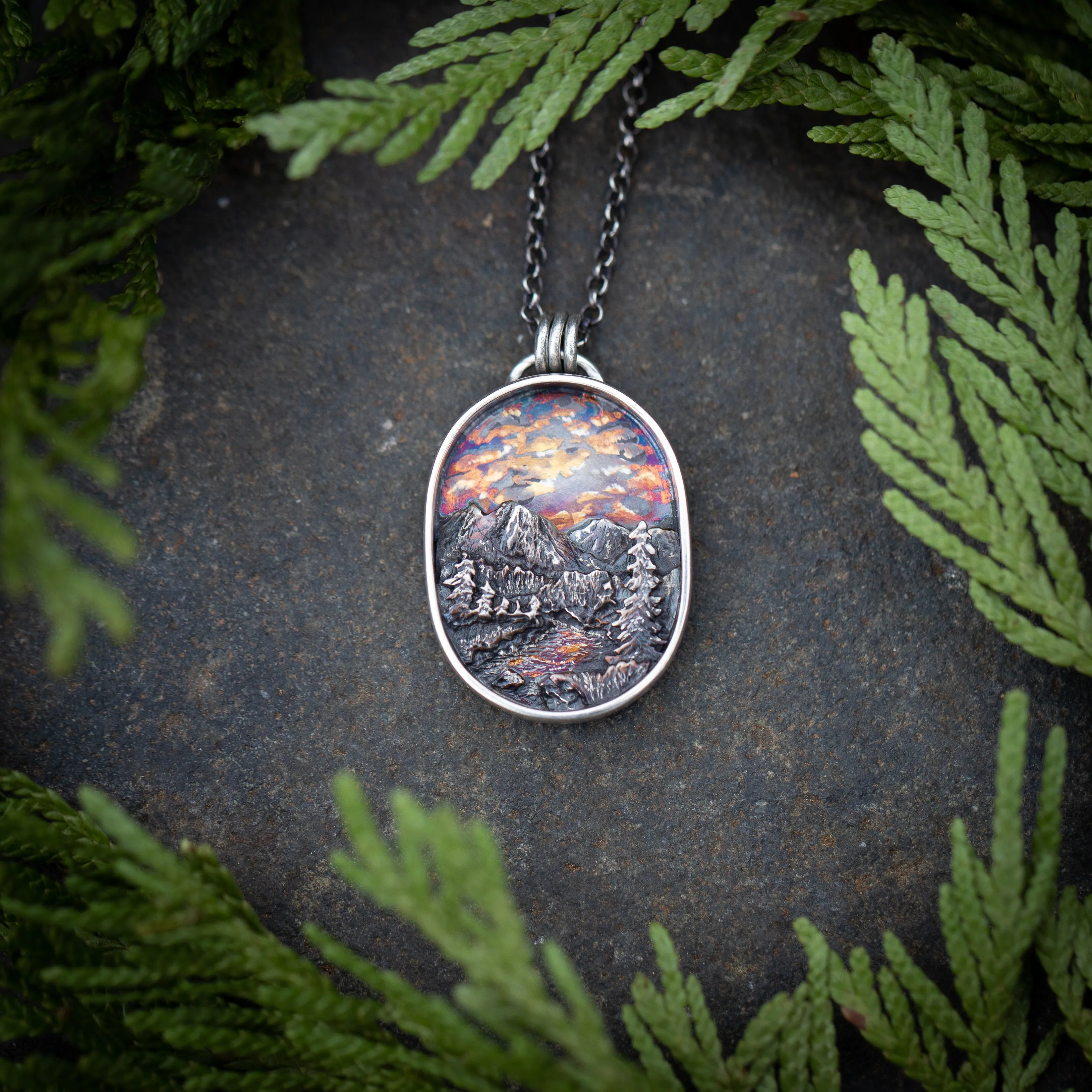 Abundance III- Mountain Meadow Sterling Silver and 24k Gold Sunset Pendant