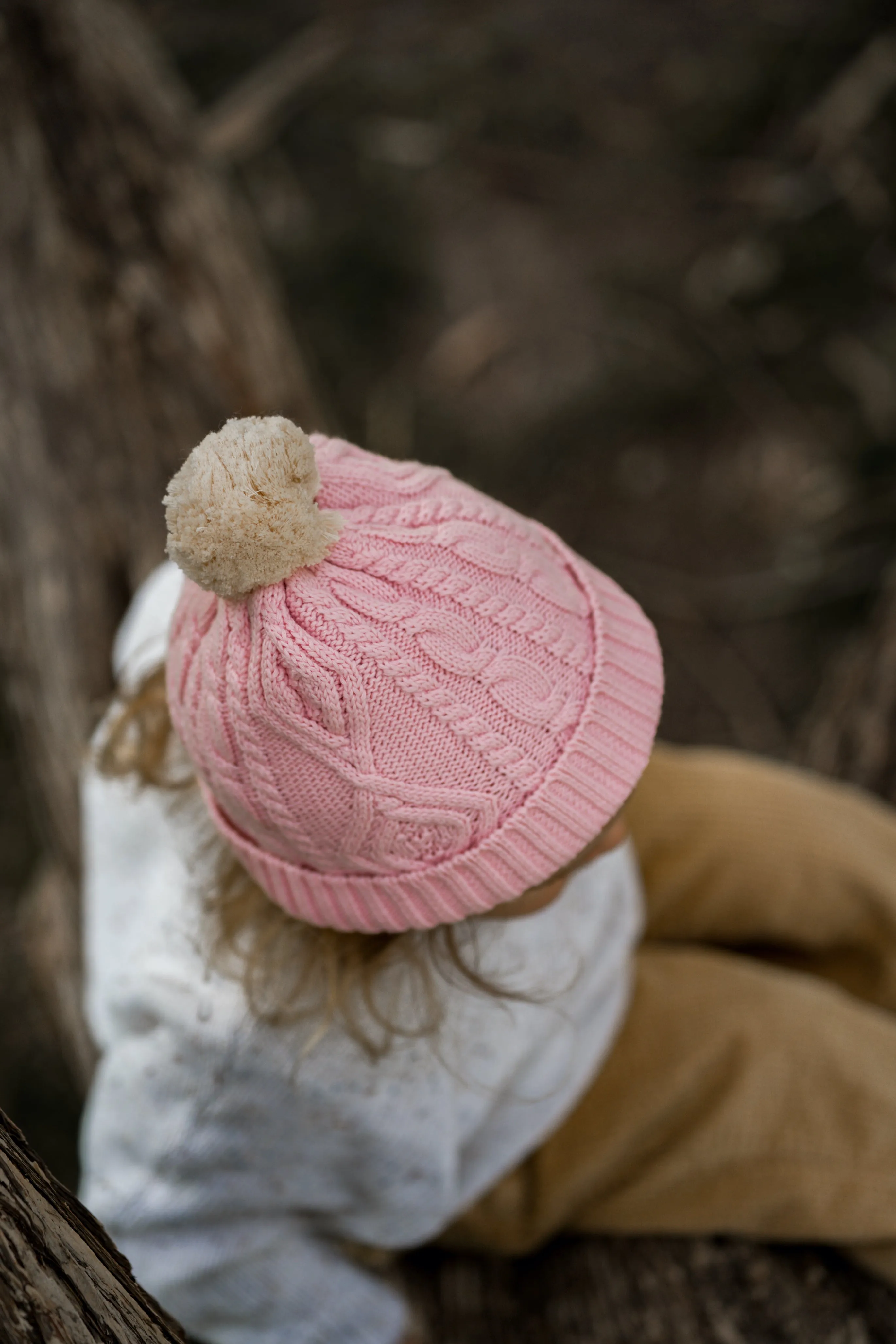 Acorn Cable Knit Beanie - Pink