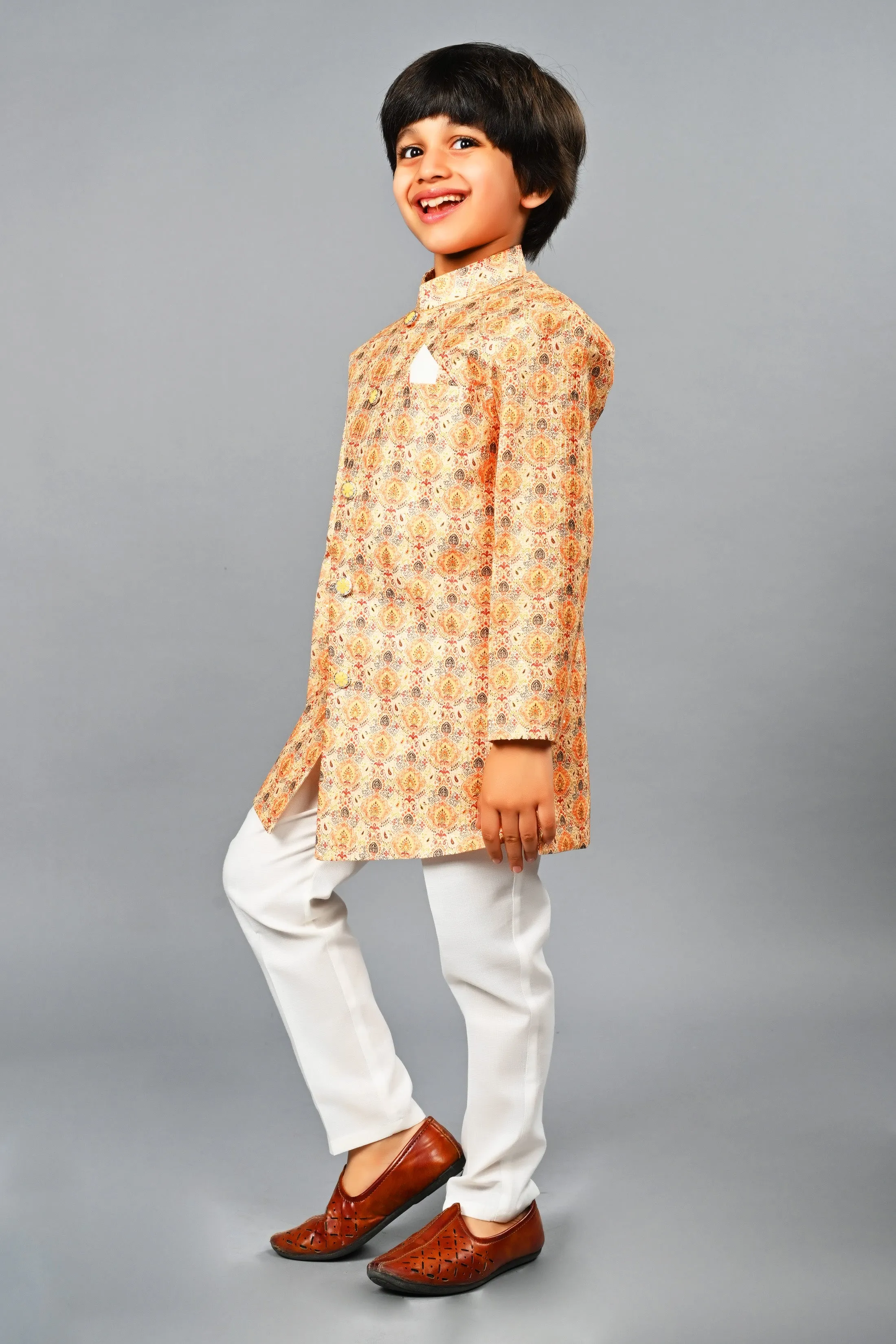 Ahhaaaa Kids Ethnic Silk Blend Indo-Western Sherwani Set For Boys 492