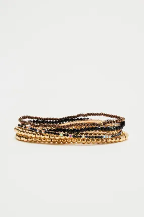 Alana Beaded 6 Piece Bracelet Set - Gold/Black