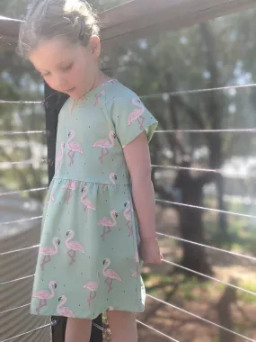 Australian made Kids Dress - Green Flamingo