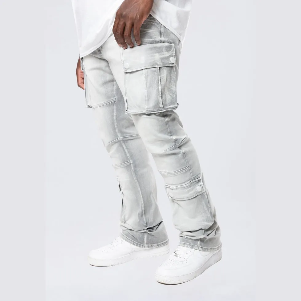 Big and Tall - Stacked Utility Multi Pocket Cargo Jeans - Breezy Grey