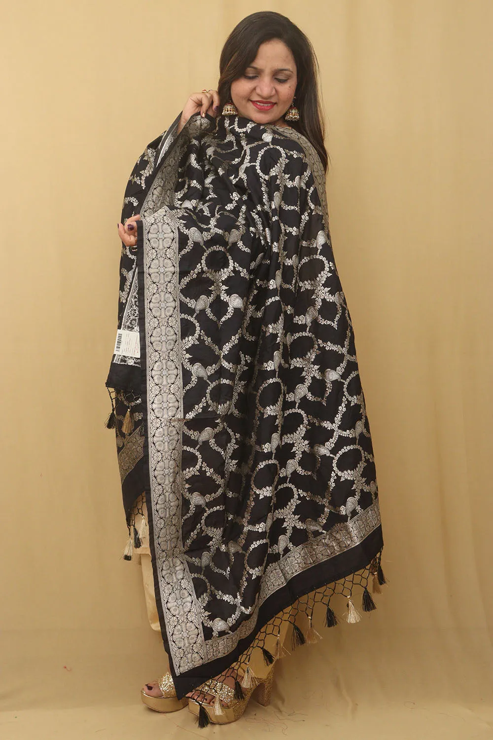 Black Banarasi Silk Sona Roopa Dupatta