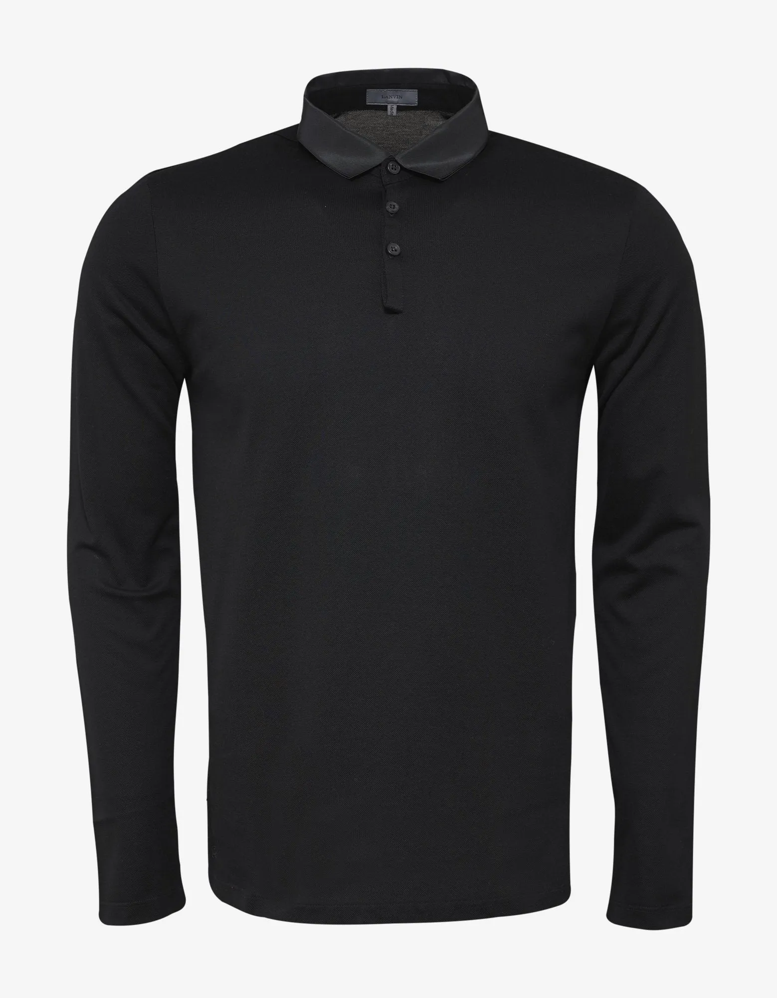 Black Grosgrain Collar Long Sleeve Polo T-Shirt