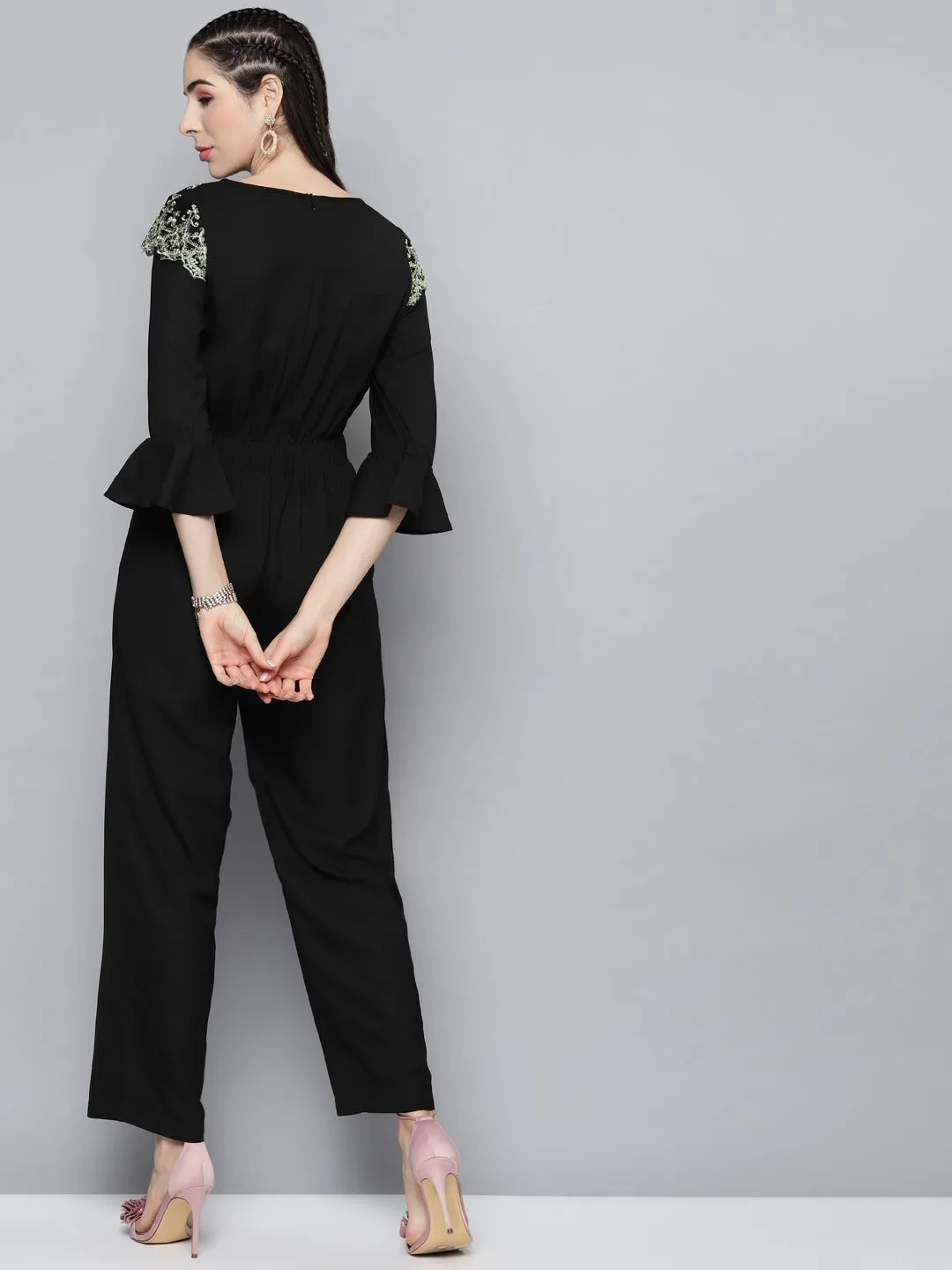 Black Lace Patch Detail Jumpsuit