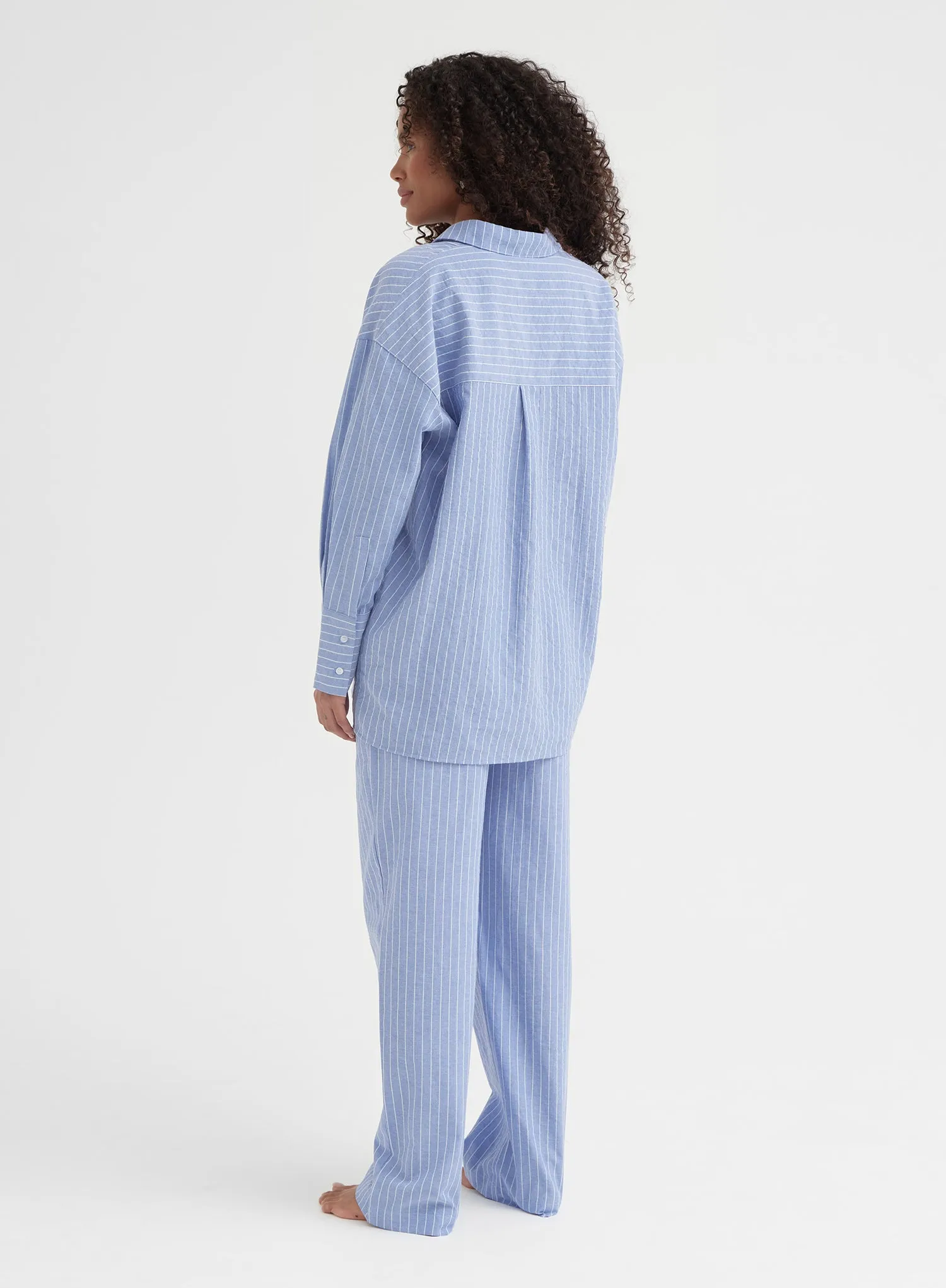 Blue Pinstripe Cotton Blend Pyjama Trouser - Cabo