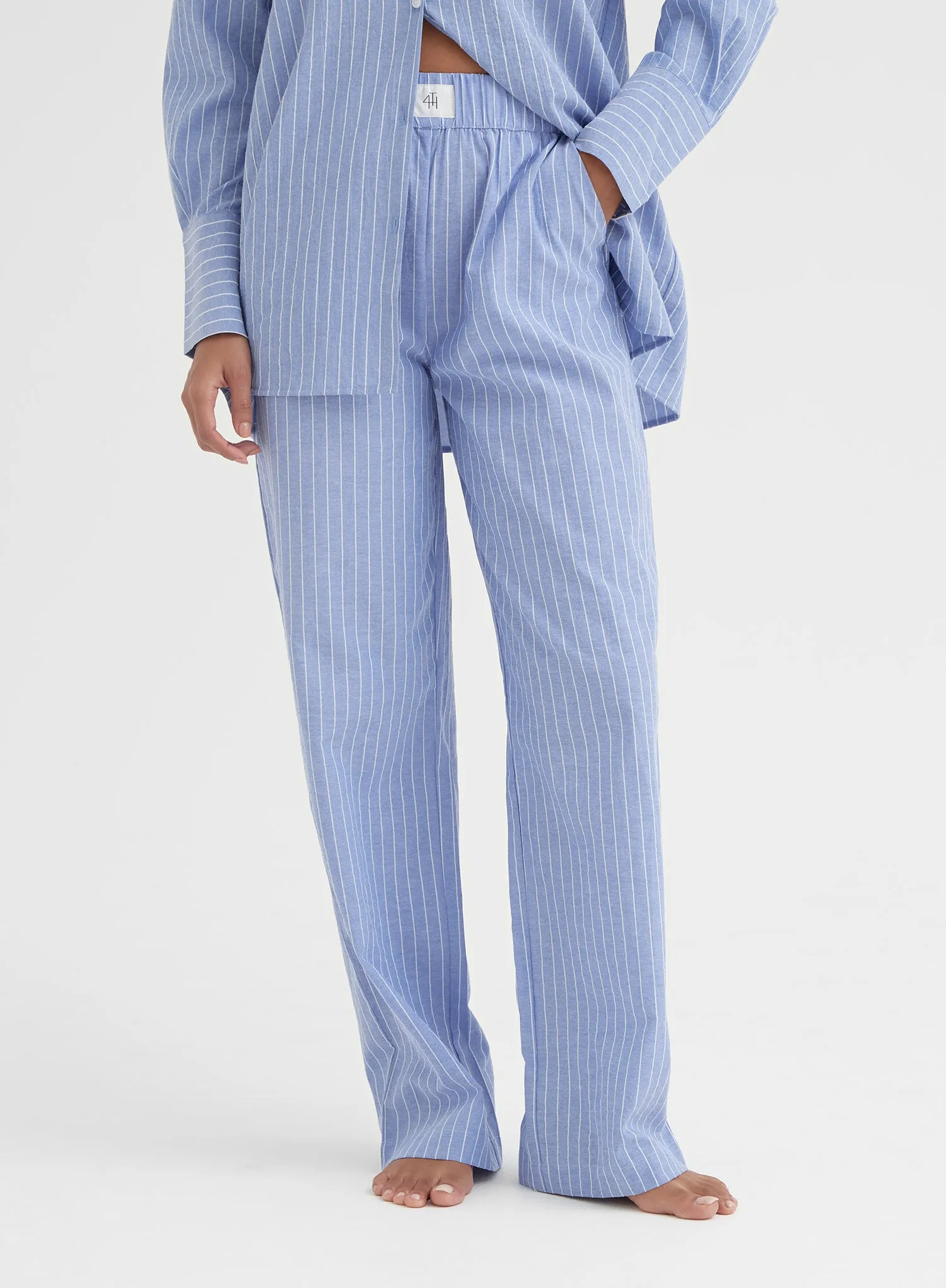 Blue Pinstripe Cotton Blend Pyjama Trouser - Cabo