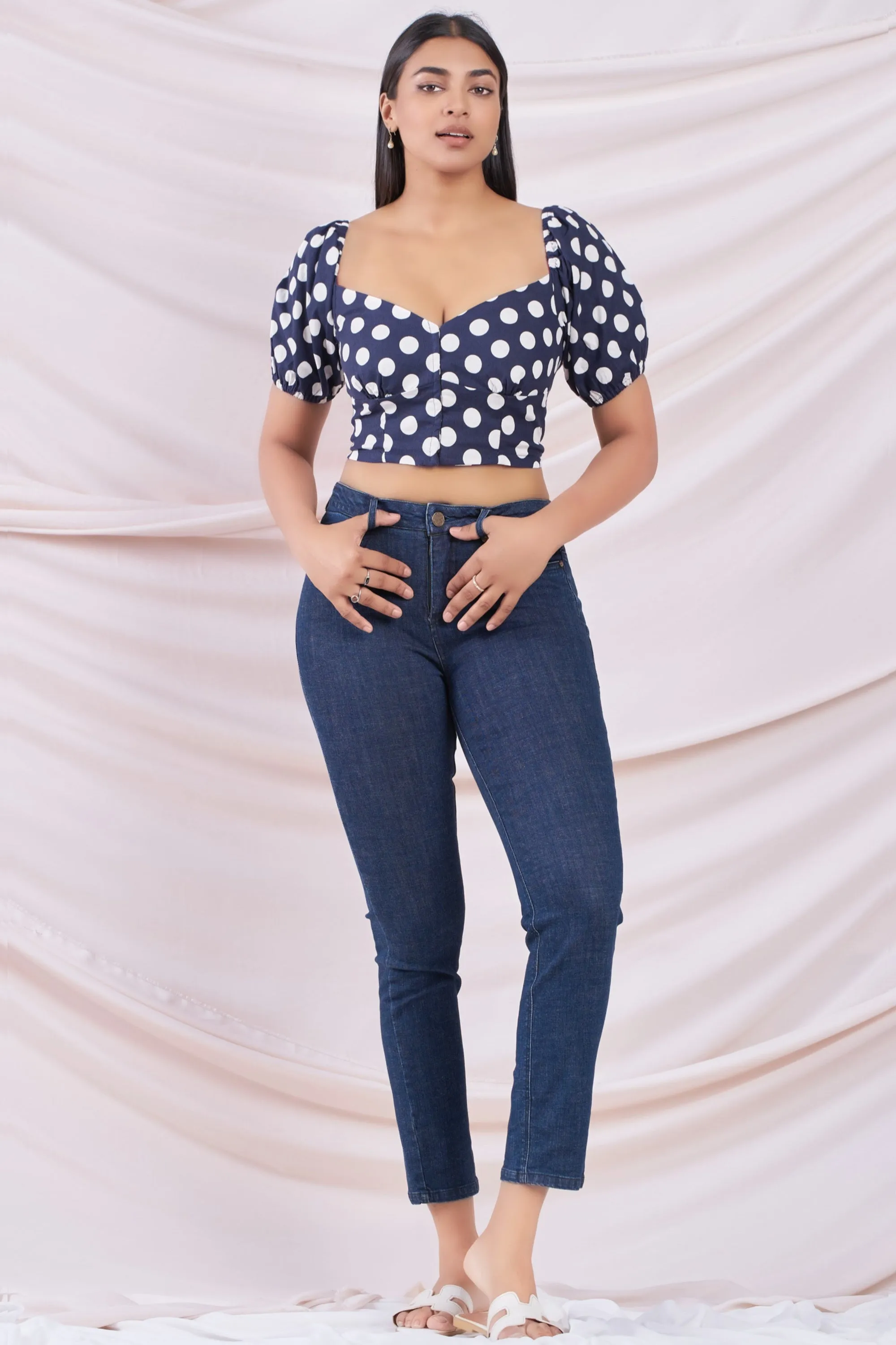 Blue Polka Dot Crop Top