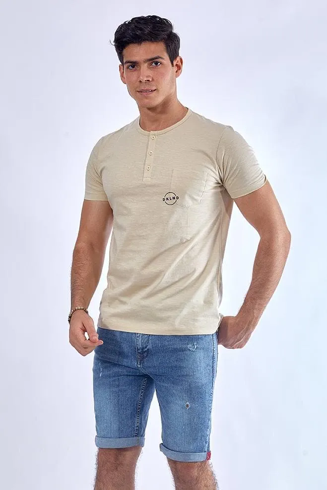 Buttoned neck t-shirt - Light Beige