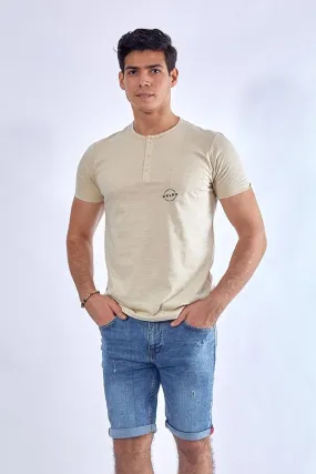 Buttoned neck t-shirt - Light Beige