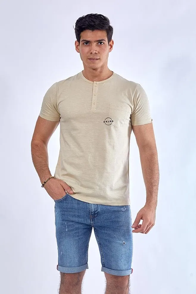 Buttoned neck t-shirt - Light Beige