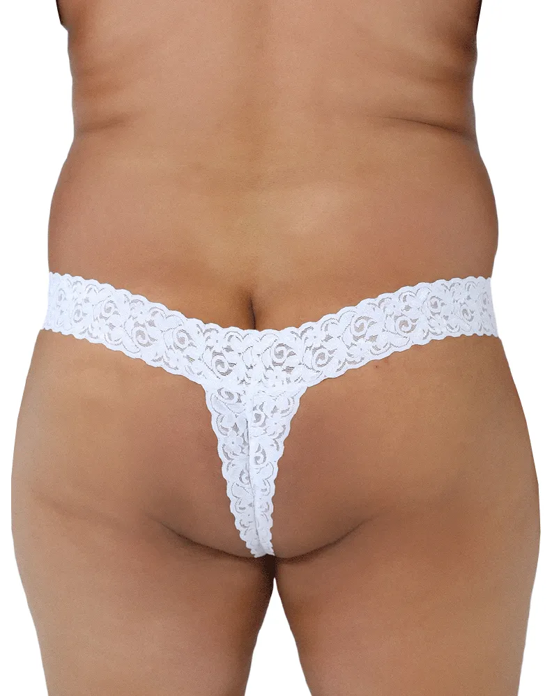 Candyman 99315x  Peek A Boo Lace Thongs White