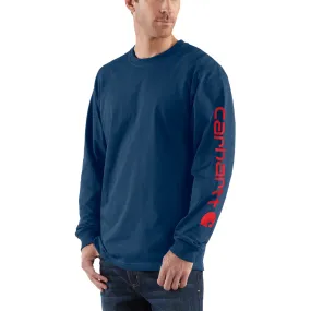 Carhartt Men's Signature Logo Long Sleeve T-Shirt_Dark Cobalt Blue Red