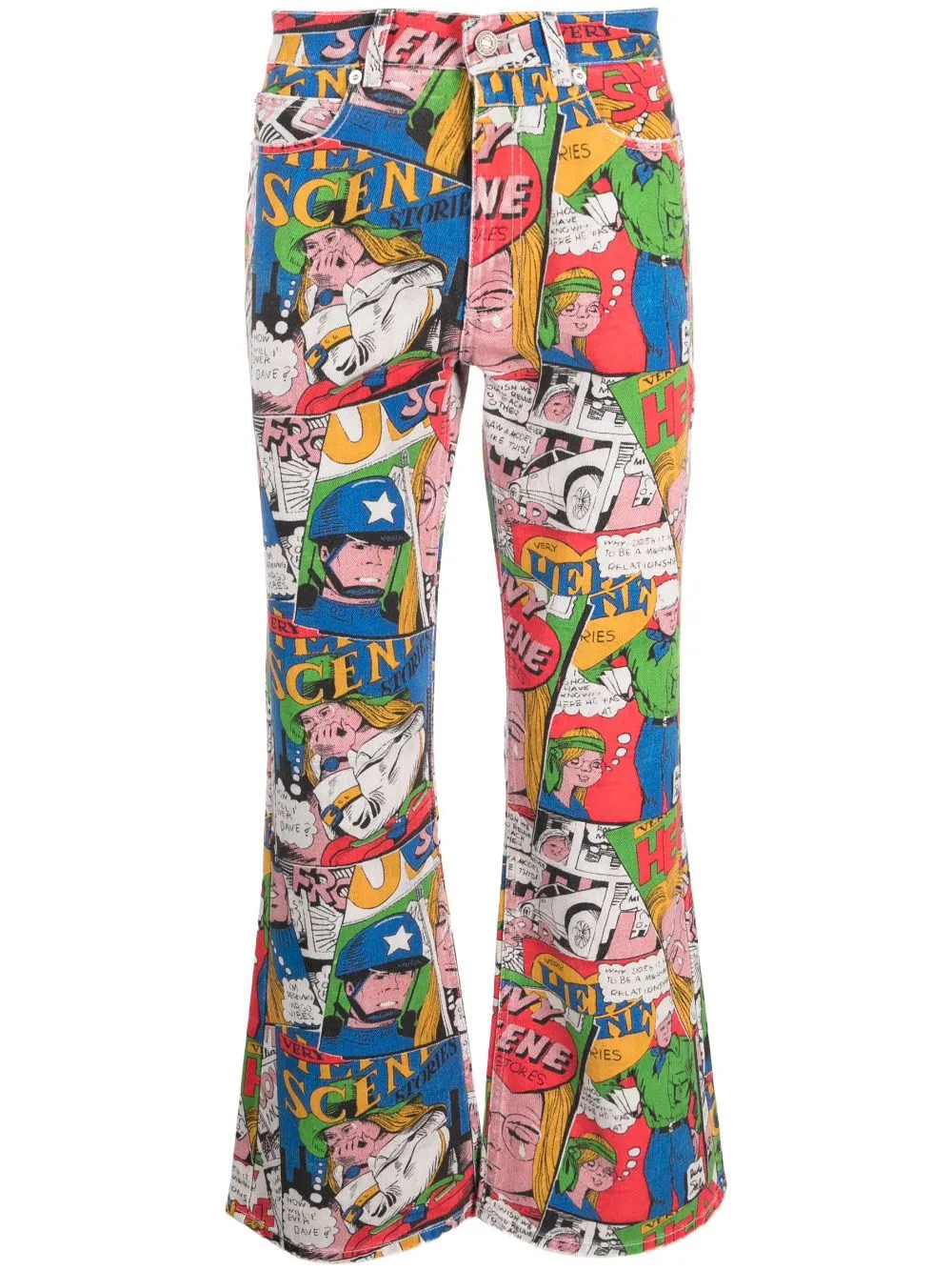 Cartoon-Print Flared Jeans