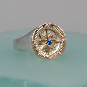 Compass Rose Classic Sterling Silver and 14K Yellow Gold Ring