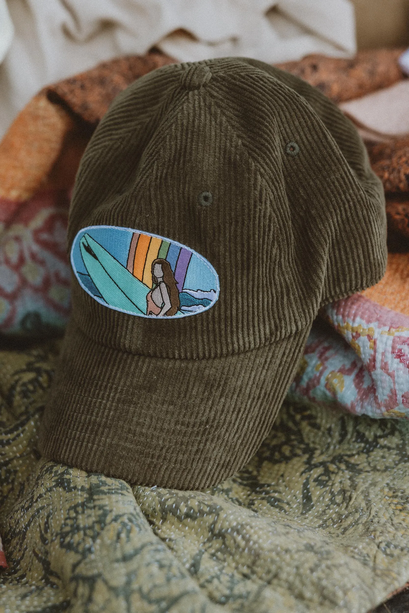 Corduroy Dad Hat - Rainbow Surfer | Olive