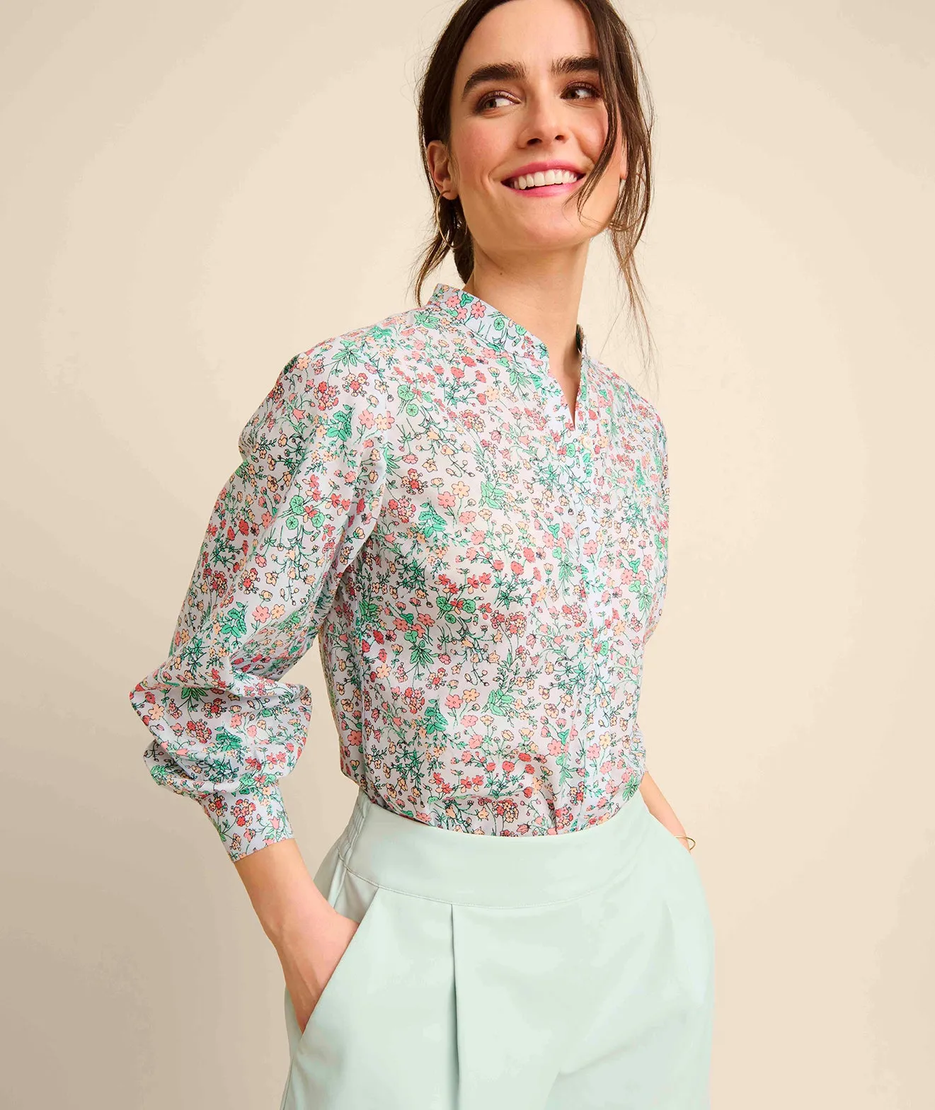 Cotton Band Collar Hallie Shirt