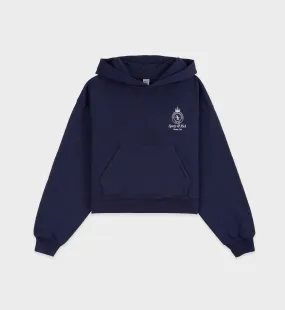 Crown Logo Cropped Hoodie - Navy/White