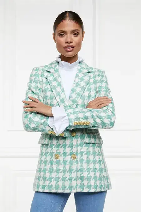 Double Breasted Blazer (Large Scale Teal Houndstooth)