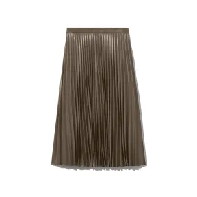 Faux Leather Pleated Midi Skirt