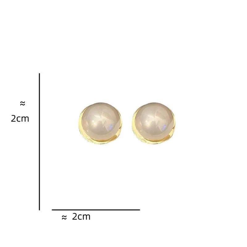 Geometric Circular Metal Charm Jewelry: RB308 Sweet Big Pearl Stud Earrings