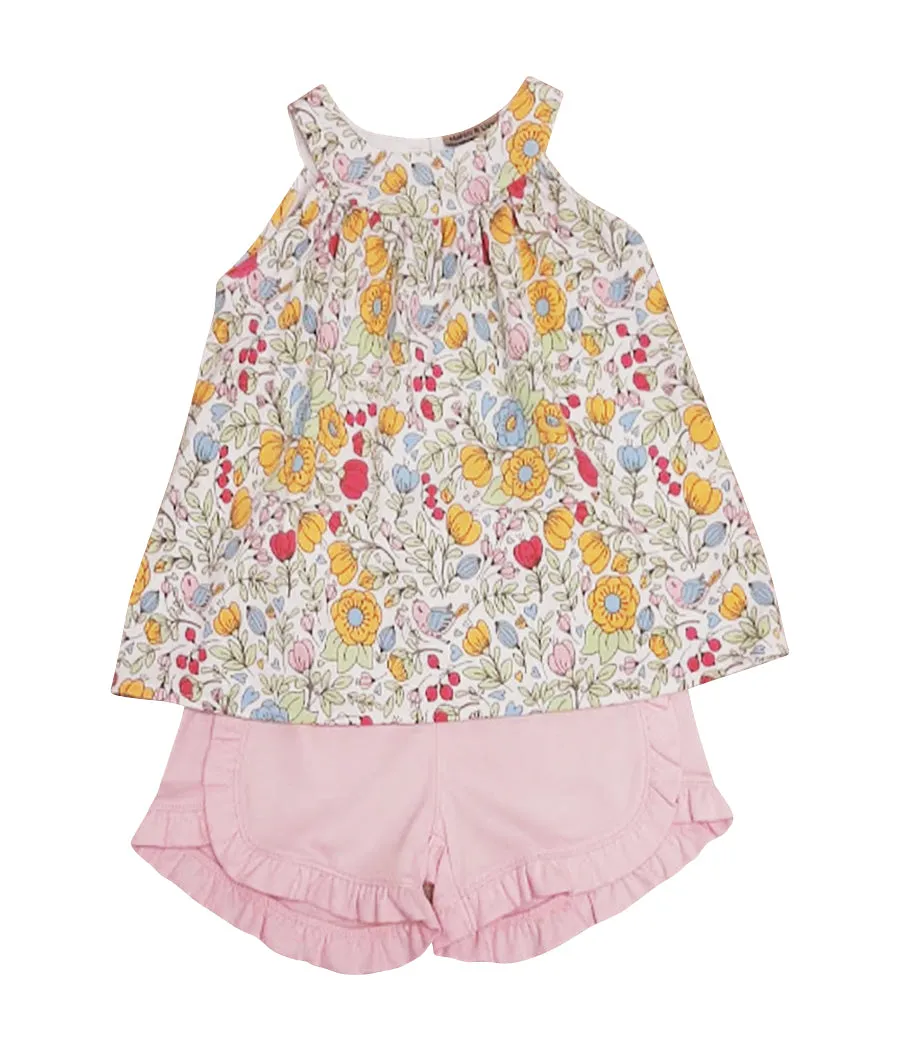 Girl's Lyann & Noah "Pastel Flowers" Pink Short Set