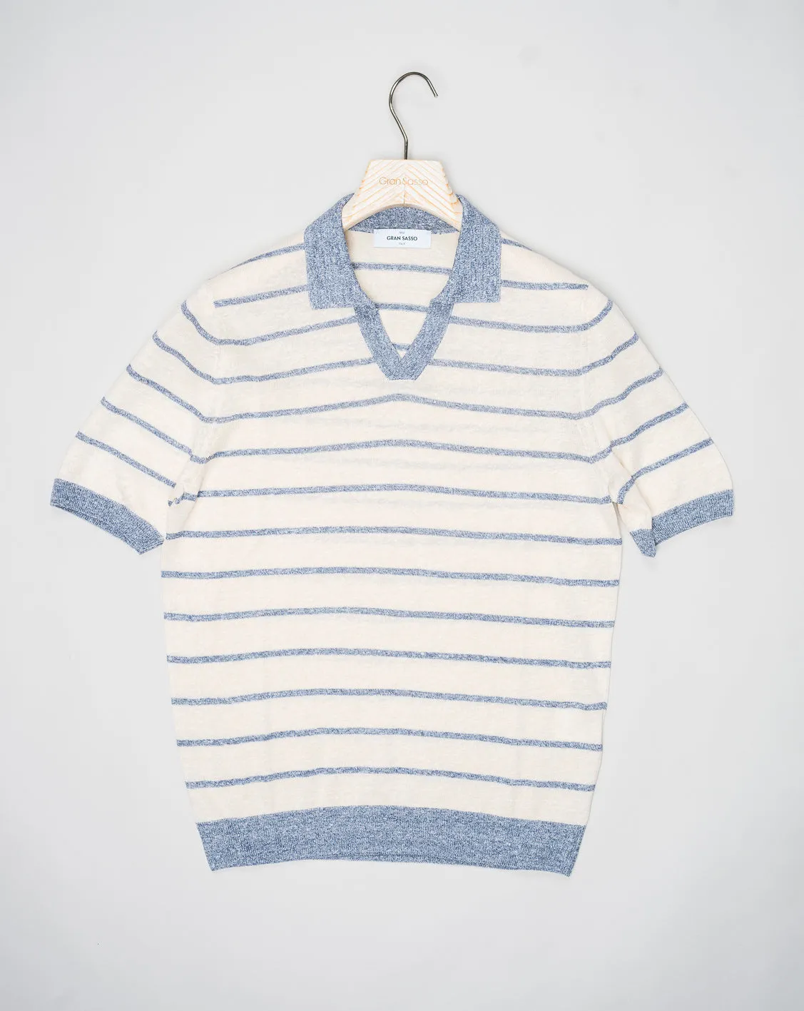 Gran Sasso Striped Capri Collar Shirt / Ecru