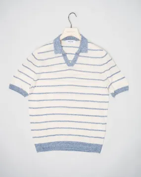 Gran Sasso Striped Capri Collar Shirt / Ecru