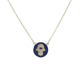 Hamsa Sapphire Sparkle Disc Necklace