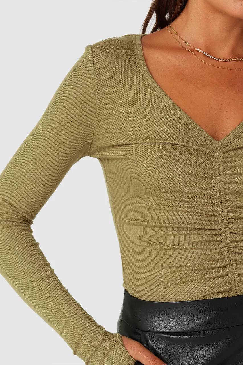 Hazel Long Sleeve Top | Khaki