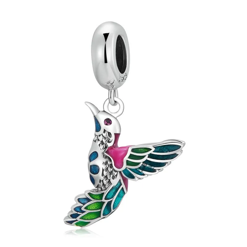 Hummingbird Enamel Charm 925 Sterling Silver