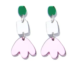 Jenna Earrings Silver, Green & Pink