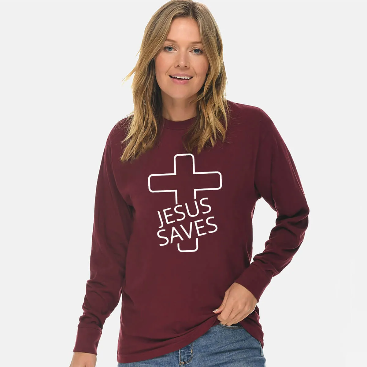 Jesus Saves Cross Unisex Long Sleeve T Shirt