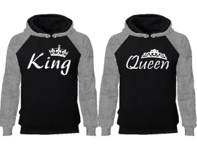 King and Queen Couple Matching Raglan Hoodies, King and Queen Contrast Hoodies