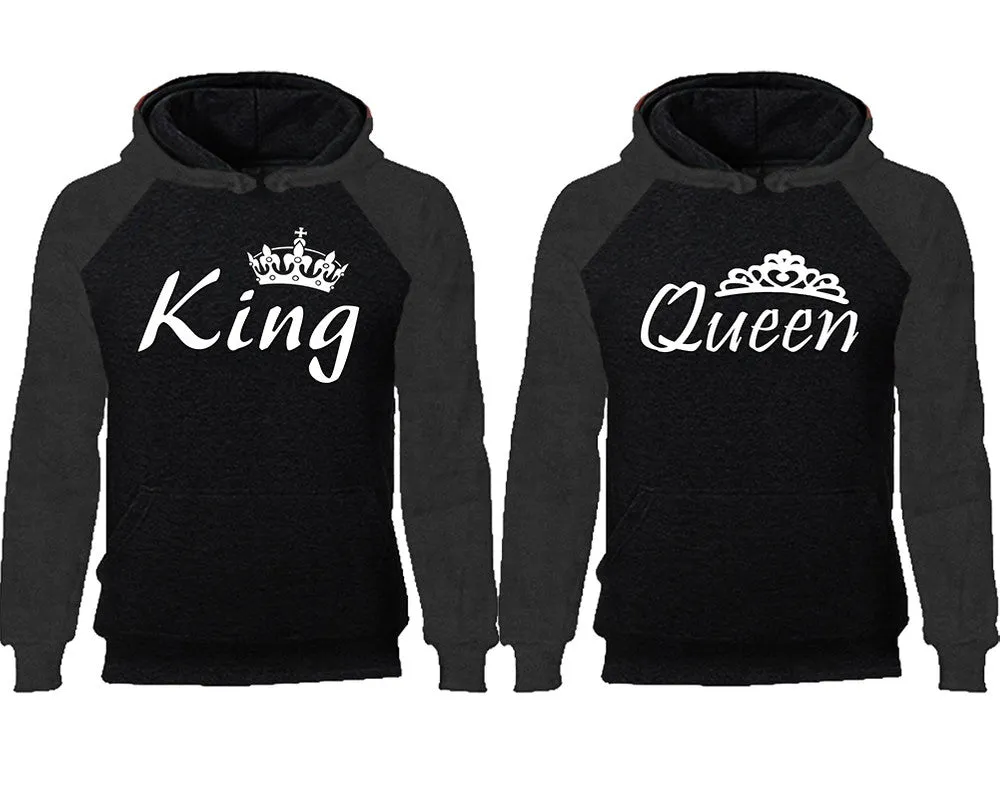 King and Queen Couple Matching Raglan Hoodies, King and Queen Contrast Hoodies